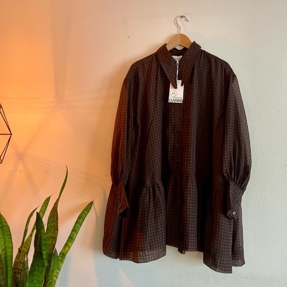 GANNI NWT Brown and Black Checkered Oversized Drop Waist Mini Dress XL - Picture 6 of 9